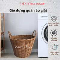 Giỏ nhựa đựng quần áo cỡ lớn đan giả mây Smile Decor có quai cầm, giỏ giặt, giỏ đựng đồ đa năng