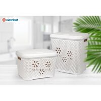 Giỏ nhựa hoa có nắp đựng quần áo đồ chơi Việt Nhật