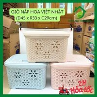 Giỏ Nhựa Hoa Có Nắp Đựng Quần Áo Đồ Dùng Đa Năng - Nhựa Việt Nhật
