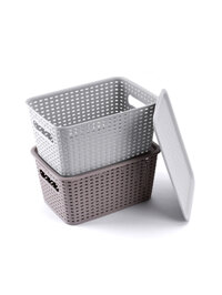 Giỏ nhựa kiểu mây tre đan có nắp đậy