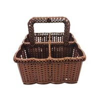 Giỏ nhựa vuông 4 ngăn rổ nhựa có quai xách đựng cafe, trà sữa mang đi, đựng hũ gia vị - Màu nâu