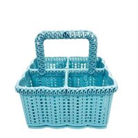 Giỏ nhựa vuông 4 ngăn rổ nhựa có quai xách đựng cafe, trà sữa mang đi, đựng hũ gia vị - Màu xanh ngọc