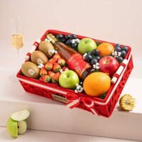 Giỏ Quà Trái Cây Các Loại Và Rượu Mơ Nhật Bản Tone Đỏ Tinh Tế