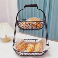 Giỏ Sắt Hai Tầng Đựng Bánh Mì / Hoa / Trái Cây Để Bàn Nhà Bếp