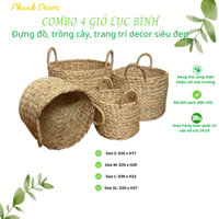 Giỏ, Sọt lục bình PHANH DECOR đựng đồ, đựng quần áo hình tròn, khung sắt có tay cầm, đủ Size
