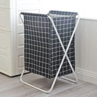 Giỏ sọt vải cỡ lớn đựng đồ giặt, quần áo bẩn có khung sắt xếp gọn sọc caro nhiều màu- Hàng chính hãng - Sọc Đen