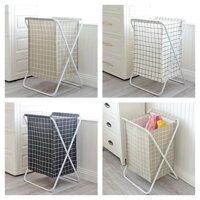 Giỏ sọt vải cỡ lớn đựng đồ giặt, quần áo bẩn có khung sắt xếp gọn sọc caro nhiều màu- Hàng chính hãng - Sọc Trắng