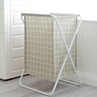 Giỏ sọt vải cỡ lớn đựng đồ giặt, quần áo bẩn có khung sắt xếp gọn sọc caro nhiều màu- Hàng chính hãng - Sọc Be