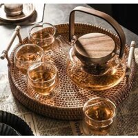 Giỏ Trái Cây Mây Đan Thủ Công Giỏ Đan Thủ Công Đĩa Ăn Nhẹ Khay Tròn Hai Tai Khay Dã Ngoại Đĩa CHẤM TIM