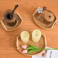 Giỏ Trái Cây Mây Dệt Tay Bánh Mì Nhật Bản Hấp Bánh Mì Đôi Tai Phòng Khách Hộ Gia Đình Lưu Trữ Khay Hình Bầu Dục