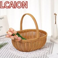 Giỏ trái cây mây giả LCAION, Giỏ hoa tre thủ công có tay cầm dài, Giỏ đựng đồ giả mây có sức chứa lớn đa chức năng bền bỉ Phụ kiện nhà bếp