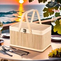 Giỏ tre BLISS, Hộp bánh trung thu phong cách Trung Quốc cổ điển, Hộp đựng bánh mì tự nhiên có nắp Giỏ đựng bánh mì thanh lịch Bãi biển