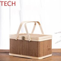 Giỏ tre TECH, Hộp bánh trung thu phong cách Trung Quốc cổ điển, Hộp đựng bánh mì tự nhiên có nắp Giỏ đựng bánh mì thanh lịch Lễ hội đèn lồng