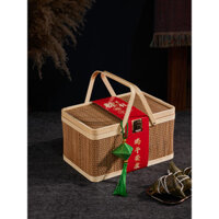 Giỏ treo bánh trung thu, hộp quà thịt ngâm Zongzi bằng tre, giỏ tre tùy chỉnh cho hàng hóa năm mới, bao bì xúc xích cầm tay cua lông S2RN