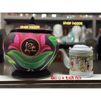 Giỏ ủ ấm tích 1,5L - Giành tích ủ ấm, Giỏ ủ ấm trà họa tiết hoa sen Phúc Lộc Thọ ( kèm tích pha trà)