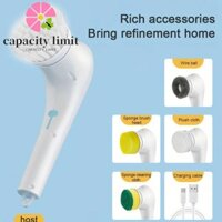 Giới HẠN NĂNG LƯỢNG Bộ 5 Bàn chải làm sạch điện, 5 trong 1 với 5 đầu có thể thay thế Máy chà sàn quay điện, Máy làm sạch xà phòng rửa chén cầm tay xoay 360 độ không dây