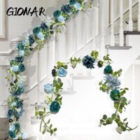 GIONAR Cây nho hoa hồng nhân tạo, Lá bạch đàn lụa xanh da trời giống như thật, Phụ kiện trang trí DIY Treo tường Vòng hoa cưới vòm
