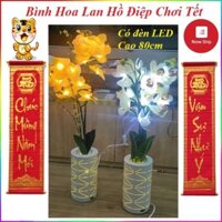 🌷Giống Thật 100%🌷 Hoa Lan Hồ Điệp Giả Cao Cấp Cành Lớn 15 Bông Silicon Dài 85 Cm Có Đèn Led Trang Trí