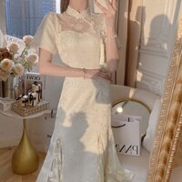 Girl cheongsam, Republic of China style, high-end new Chinese style, white dress, socialite, small dress, improved young VPT6