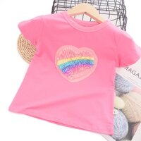 Girls t-shirt 2023 mới đầy màu sắc tình yêu cầu vồng thêu trẻ em áo sơ mi ngắn 100% cotton