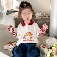 Girls' T-shirt Long Sleeve 2024 Spring and Autumn New Fake Two-Piece Polo Shirt Children's Clothing Baby's Top Spring Wear Underwear HmEx