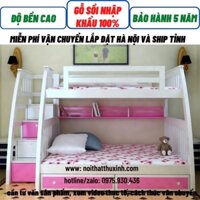 Giường 2 tầng cho bé gái, giường tầng cho bé trai bằng gỗ sồi chắc chắn, bảo hành dài hạn