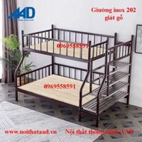 Giường 2 tầng inox giát gỗ cầu thang bậc GTA202