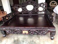 Giường 3 thành đục trúc nho gỗ gụ 1m6x2m