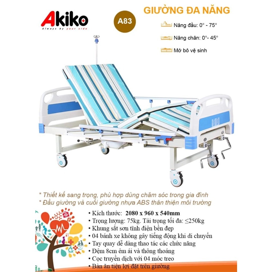 Giường bệnh nhân 3 tay quay Akiko A83