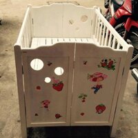 Giường cũi gỗ Thông Lào sơn màu Trắng-Sữa