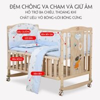 Giường cũi trẻ em Kèm đệm xơ dừa có thể kéo dài vừa 1m6.