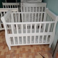 Giường cũi trẻ em Trắng (100% gỗ tự nhiên, sơn PU cao cấp) làm giường cho bé ngủ riêng, tạo thói quen tự lập cho bé