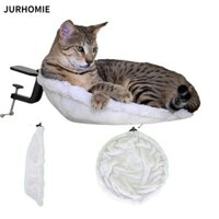 Giường để bàn cho mèo JURHOMIE, Võng có thể điều chỉnh bằng vải lông thú giả, mềm mại với khung thép Tiết kiệm không gian Nội thất cho mèo trong nhà