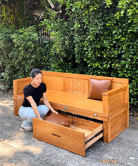Giường Gấp Đa Năng Gỗ Gõ Đỏ Chân Cao 2 Ngăn Kéo Cao Cấp
