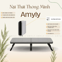 Giường Gấp Gọn AMYLY Giường Gấp Văn Phòng Cao Cấp Màu Xám, Có Bánh Xe Đệm Dày 4cm Kích Thước D183*R63*C38Cm