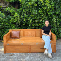 Giường Gấp Gọn Gỗ Gõ Đỏ Chân Cao 40cm Hộp Ngăn Kéo Hiện Đại