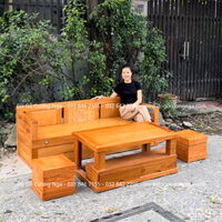 Giường Gấp Thông Minh Gỗ Gõ Đỏ Kết Hợp Bàn Và Đôn Ngồi