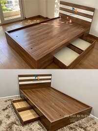 Giường Gỗ 1m2 x 2m Màu Óc Chó 2 Ngăn Kéo