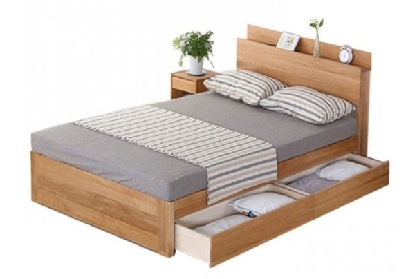 Giường gỗ đẹp có ngăn kéo và kệ đầu giường dài 1.4m GCN24