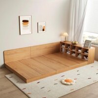 Giường gỗ kiểu Nhật có kệ đầu giường – Tối giản và tiện lợi