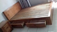 Giường gỗ sồi hộc kéo màu xoan đào