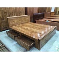 Giường Gỗ Sồi Nga 1m8 x 2m Dát Phản – Có 2 Ngăn Kéo