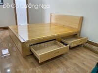 Giường gỗ sồi nga 2 ngăn kéo mẫu trơn - vạt phản