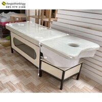 Giường gội đầu dưỡng sinh 2in1 bồn sứ tai thỏ khung sắt màu trắng