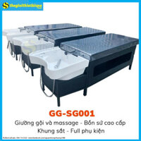 Giường Gội Đầu Dưỡng Sinh 2in1 Bồn Sứ Tai Thỏ Khung Sắt Màu Trắng