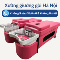 Giường Gội Đầu Dưỡng Sinh, Giường gội đầu 2in1 da hồng khung sắt chắc chắn dành cho spa, salon tóc