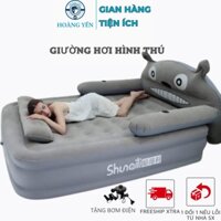 Giường hơi, Đệm bọc nhung hình thú 3 tầng,nệm hơi hình thú hàng cao cấp tặng kèm bơm điện