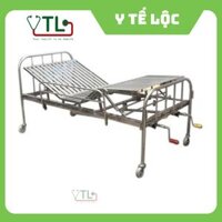 Giường inox 2 tay quay có nệm , ko bô,có thanh chắn, có bánh xe (D2000xN900xC550)
