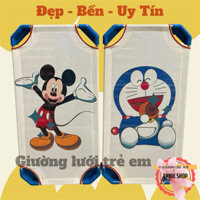 Giường lưới trẻ em mầm non RÁP SẴN MICKY/ ĐÔREMON, 2 Thanh đỡ lưng inox (Ảnh Thật)
