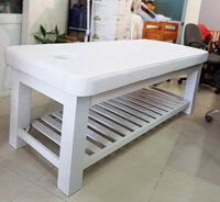 Giường Massage – Spa chân gỗ trắng + màu da lựa chọn